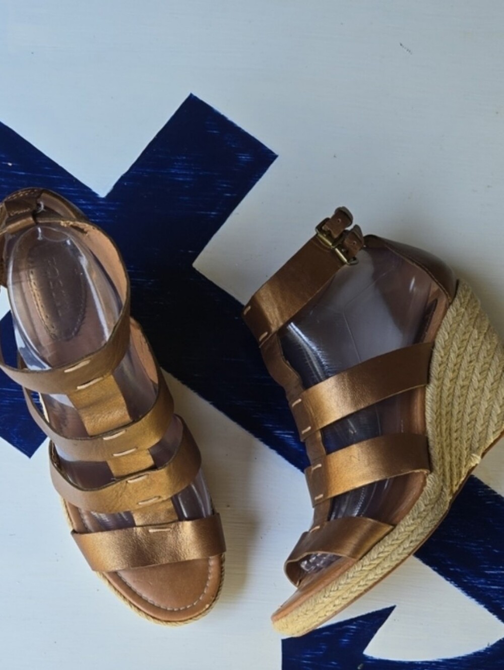 Fossil Bronze Leather Gladiator Strappy Espadrille Wedge Size 8.5